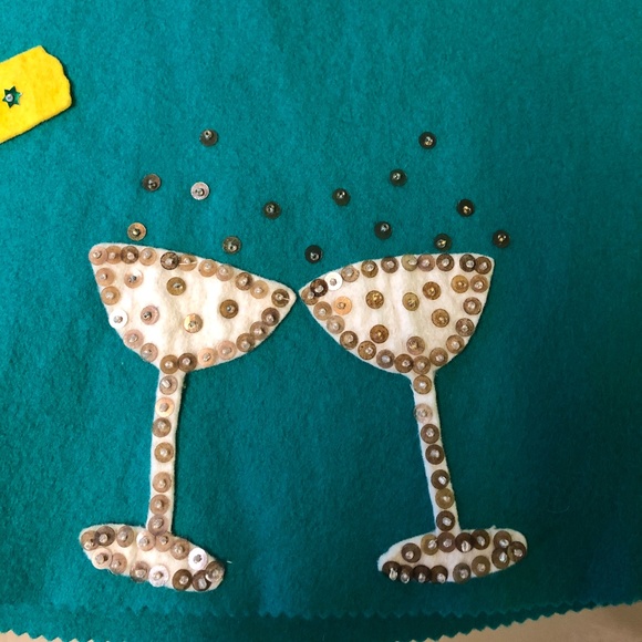 Vintage NEW YEAR CIRCLE SKIRT from the 50's, wool felt. Size XS. Rockabilly!!! - Picture 3 of 14